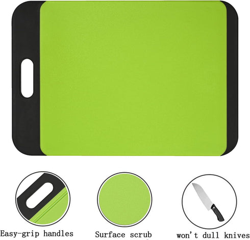 Cutting Board Plastic with Juice Grooves and One-Piece Non-Slip Silicone Handles, 14 x 9.5 x 0.4 Inch Kitchen Chopping Board, Dishwasher Safe BPA ...