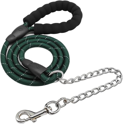 BTINESFUL 6FT Chewproof Dog Leash, Strong Nylon Rope with Anti-Chewing Chain and Padded Handle for Medium Large Dogs Outdoor Training Walking Hiki...
