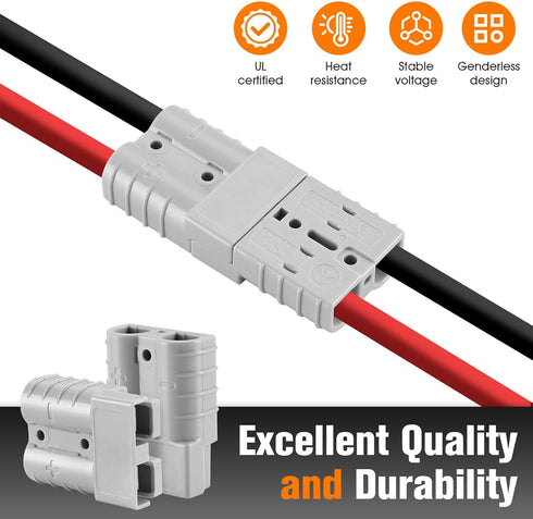 10 Pcs 6-8 Gauge 50 Amp Battery Quick Connect/Disconnect, 12V Jumper Cable Plug Wire Connector Kit for Recovery Winch, Forklift, Towing Systems(Gr...