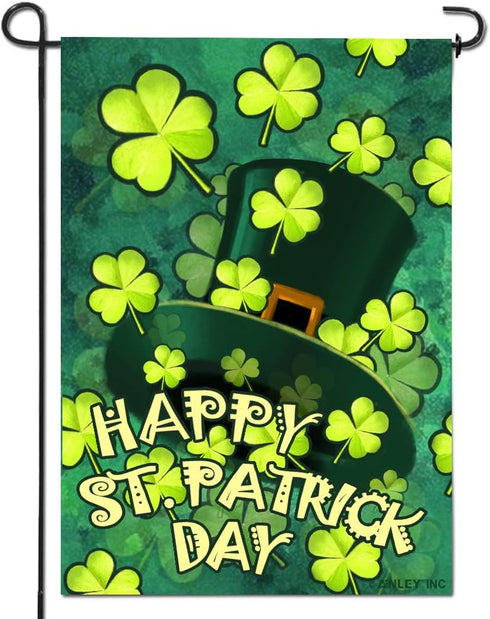 Anley Double Sided Premium Garden Flag, Happy St. Patrick's Day Green Hat with Clover Decorative Garden Flags for Home Decor - Weather Resistant &...