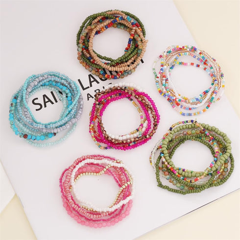 Pingyongchang Boho Colorful Handmade Stackable Bead Bracelets Set Multicolor Seed Layered Stretch Bangle Bracelets Vaction Beach Trendy Jewelry Gi...