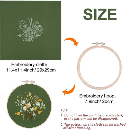 FEPITO 2 Sets Full Range Embroidery Starter Kit with Pattern and Instructions Cross Stitch Kit Includes 2 Pcs Embroidery Clothes with Floral Patte...