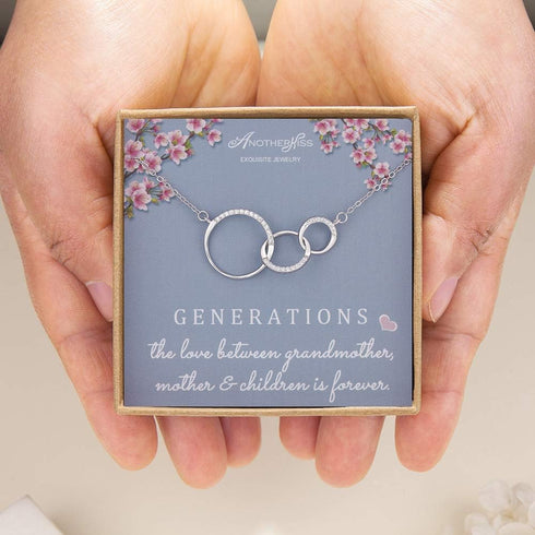 Generations Necklace for Grandma Gift - Sterling Silver Infinity 3 Circle CZ Necklace Mom Granddaughter Grandson Mothers Day Jewelry Birthday Gift...