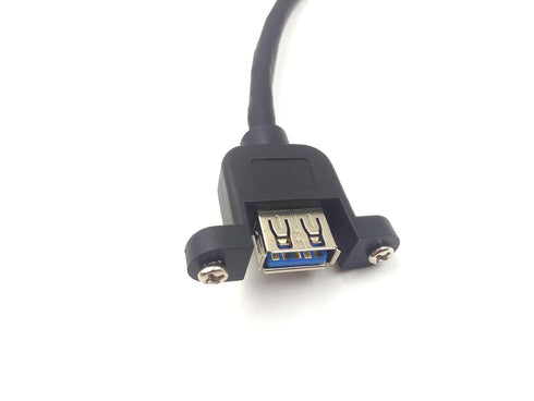 Panel- Mount USB 3.0 Extension Cable, Haokiang 1 ft/30cm 90 Degree Right Angle USB 3.0 Type A Male to Type A Female with Screw Hole Panel Mount Ad...