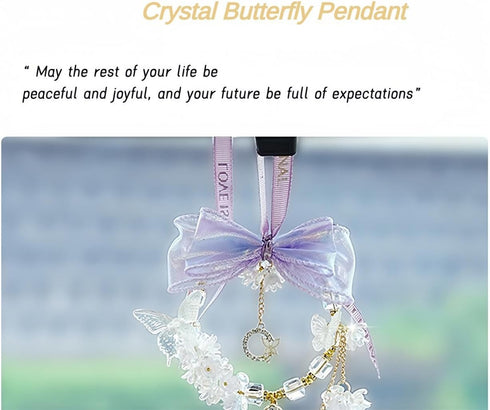 Car Mirror Hanging Accessories with Crystal Bow Bless for Your Drive with Prosperity for Safe Wealthy & Happy Travels (Purple)...