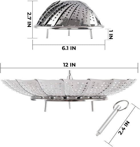 Collapsible Vegetable Steamer - Stainless Steel Basket for Instant Steam Pot for Veggie Fish Seafood Perforated Folding Steamers Insert Rack Metal...