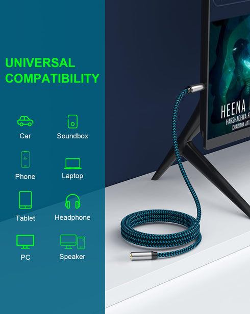 AUX Extension Cable 25FT 3.5mm Male to Female Stereo Audio Extension Cable Headphone Extension Cable Compatible for iPhone, iPad, Smartphones, Tab...