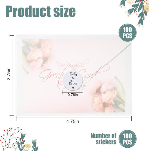 100 Pcs Glassine Envelopes Clear Envelopes and 100 Pcs Wedding Favor Stickers,5 x 3.5 Inches Clear Envelopes For Collecting Lottery Ticket Stamp C...