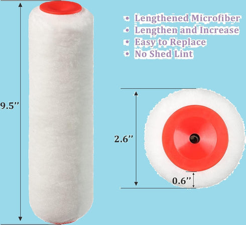 Paint Roller Covers, 3 Pack, 9.5" Roller Covers for Paint Rollers, Naps for Paint Roller Brush, House Painting Supplies, Roller Naps for Roller Fr...