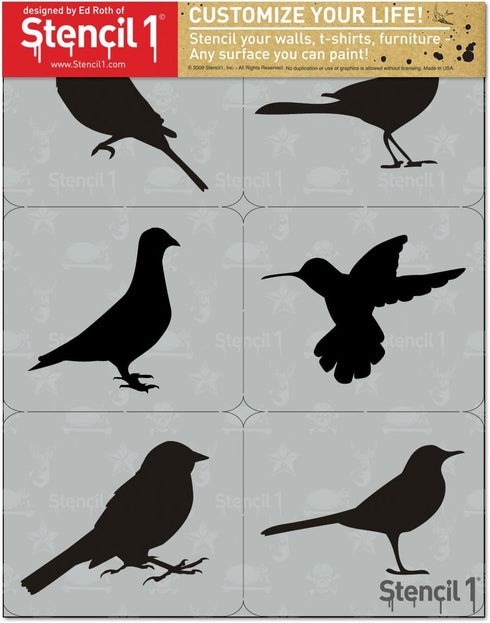 Stencil1 Winter Christmas Stencils (Bird Silhouette Stencil Set 6 pack 8.5" x 11")...