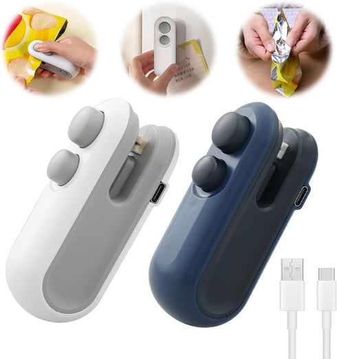 Mini Bag Sealer,2 in 1 USB Rechargeable Chip Bag Sealer Heat Seal Tool,Portable Handheld Vacuum Food Sealer Bag Sealing Machine for Snacks Chips F...