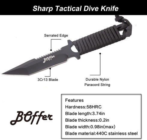 Dive Knife Scuba Diving Knife, Black Tactical Sharp Blade knives, Divers dive tool with 2 Types Sheaths,Sawing Edge and 2 Pairs Leg Straps for Sno...