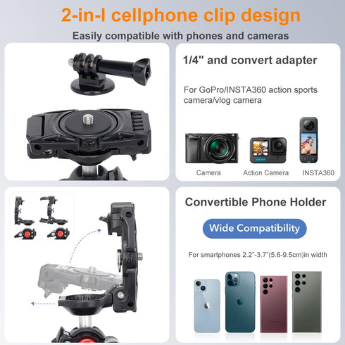 Koolehaoda Mini Tripod Stand, 3 in 1 Flexible Tripod for iPhone Camera, Octopus Tripod with 1/4'' Screw Hidden Phone Holder & Cold Shoe for GoPro ...