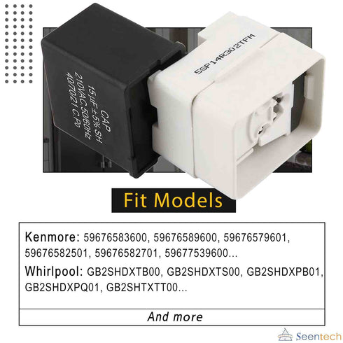 W10613606 Refrigerator Compressor Start Relay and Capacitor by Seentech - Compatible with Whirlpool, Kenmore, fridges. Replace Part Number: W10416065, PS8746522, 67003186