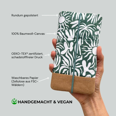 Moin Padded Cotton Phone Sleeve with Rubber Closure - Handmade Case Compatible with iPhone 13/14/15 Pro Max, iPhone 13/14/15 Pro, iPhone 13/14, Ga...