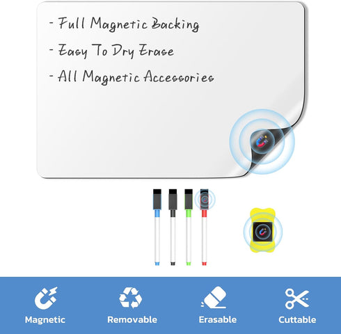 Magnetic Whiteboard for Fridge, Refrigerator Dry Erase Board, Small White Board with 4 Markers and 1 Eraser, 20 x 13 Inches...