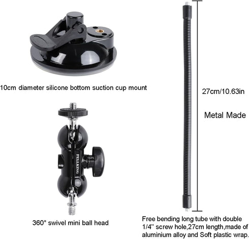 PellKing Suction Cup Mount for Insta360 X3/X2/X, GoPro with 27cm Extension Tube, Double Ball Head Adapter & Soft Silicone Base...