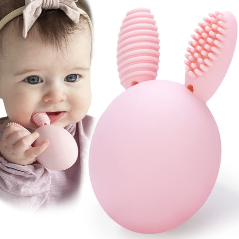Teether Baby Teething Toy Rabbit Egg Rattle Toy Teething Pain Relief for Babies Boys Girls - Pink...