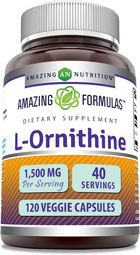 Amazing Formulas L-Ornithine 1500 Mg Per Serving Veggie Capsules Supplement | Non-GMO | Gluten Free | Made in USA (120 Count)...
