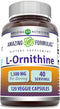 Amazing Formulas L-Ornithine 1500 Mg Per Serving Veggie Capsules Supplement | Non-GMO | Gluten Free | Made in USA (120 Count)...