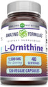 Amazing Formulas L-Ornithine 1500 Mg Per Serving Veggie Capsules Supplement | Non-GMO | Gluten Free | Made in USA (120 Count)...