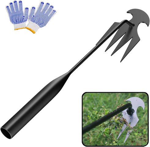 Weed Removal Tool Garden Weeding Tools Manganese Steel Hand Weeder Tool with Handle, 4 Teethes Dual Purpose Manual Weeders Tool for Garden Vegetab...