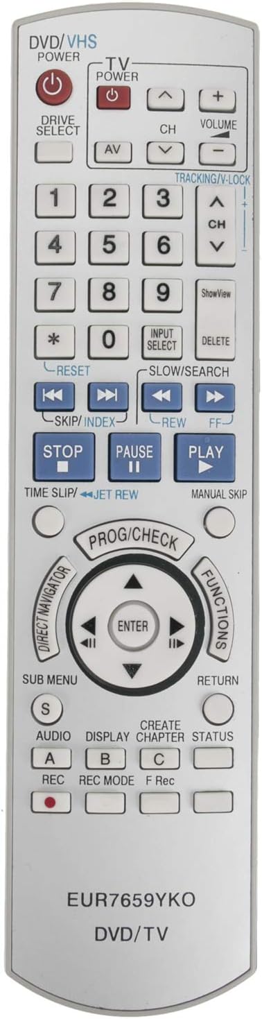 AIDITIYMI EUR7659YKO Replace Remote Control fit for Panasonic DVD VCR Recorder DMR-ES15 DMR-E35V DMR-ES30V DMR-ES10 DMRES15 DMRES30V DMRES10 DMRE3...