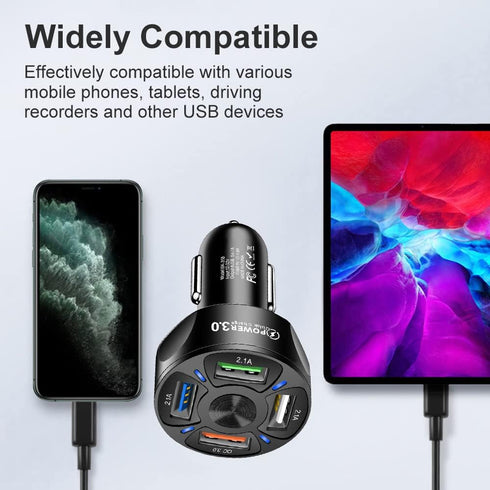 4-Port Car Charger Adapter,QC3.0 Fast Charging with LED Light Display Cigarette Lighter USB Charger Compatible with iPhone 14 Pro MAX/13 MacBook P...