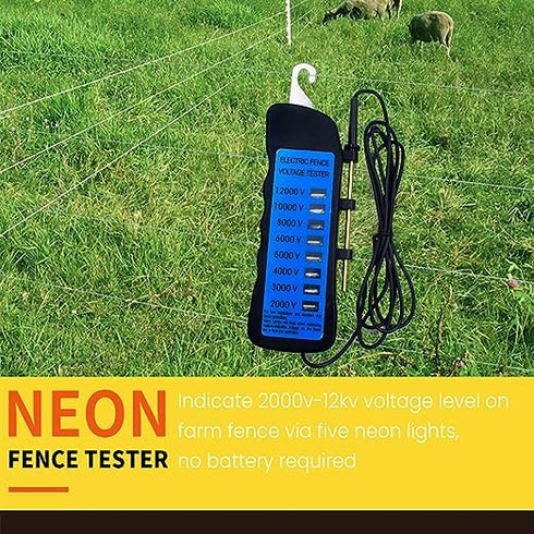 AYNEFY 12KV Electric Fence Voltage Tester,2000 to 12000V 8 Neon Indicator Lights Waterproof Electrical Fence Fault Finder Locator Checker Fence Vo...
