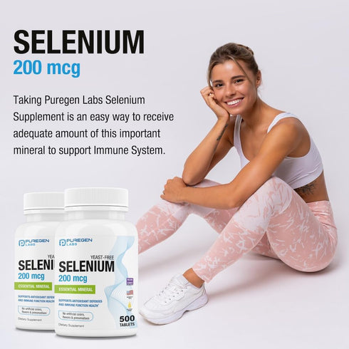 Puregen Labs Selenium 200 mcg Yeast Free Essential Mineral - 500 Vegetarian Tablets | Immune & Antioxidant Support | Non-GMO, Gluten Free, Made in...