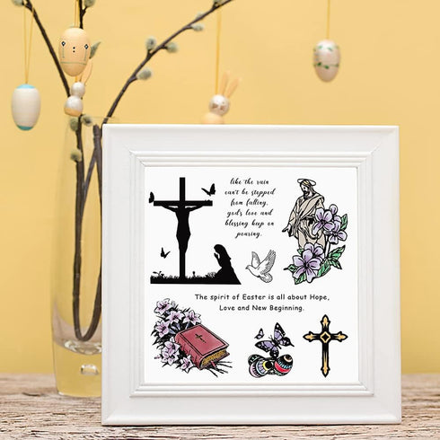 Hying Easter Religion Clear Stamps for Card Making and Photo Album Decorations, Jesus Cross Silicone Stamps Blessing Words Transparent Rubber Stam...