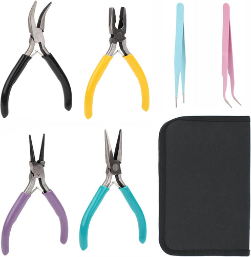 Alfie Home - Ellery 4 Pieces Pliers and 2 Pieces Tweezers Jewelry Tools Kit Set with Case, for Jewelry Beading DIY Repair Making Accessories Suppl...