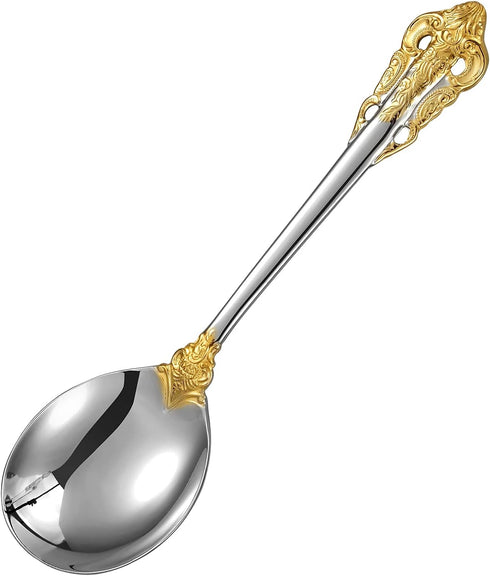 KEAWELL Gorgeous Round Soup Spoon, Set of 4, 18/10 Stainless Steel, Luxury Bouillon Spoon, Dishwasher Safe, Fine Mirror Polished (Gold Accent)...