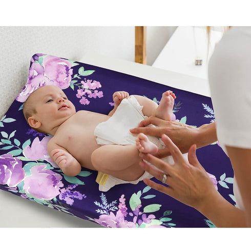 Purple flower Changing Pad Cover Diaper Changing Mat Cover Sheets for Newborn Girls Soft Breathable Nursery Changing Table Sheets...