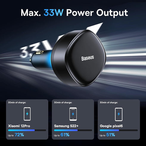 Baseus USB C Car Charger, Retractable Type C Car Charger 2-in-1 Car Charger 33W, Fast Car Charger Adapter Compatible with Samsung Galaxy S22/21/20...