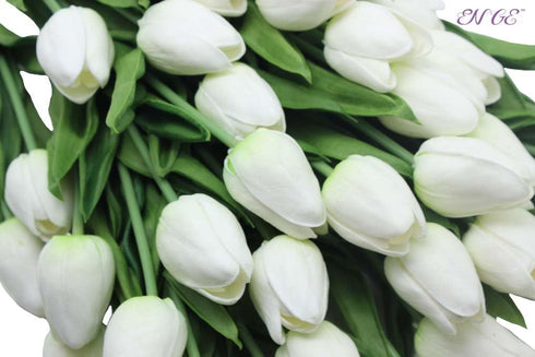 Artificial Tulips 10 Heads Mini Real Touch Artificial Flowers Fake Tulip for Home Decor Wedding Party DIY Bouquet Flowers (White)...