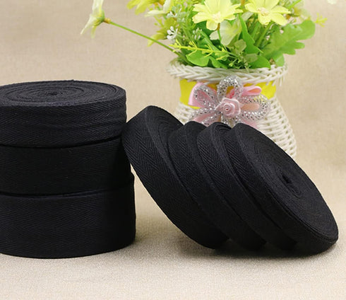 50 Yard Twill Tape Ribbon 1 Inch, Soft Natural Webbing Tape Roll Cotton Herringbone Bias Tape for Sewing DIY Crafts Home Decor (Black)...