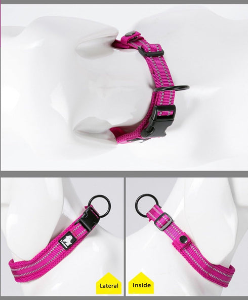 Creation Core Reflective Dog Collar with Ring Breathable Mesh Soft Padded Adjustable Nylon Pet Collar 1" Wide, Pink XXL...