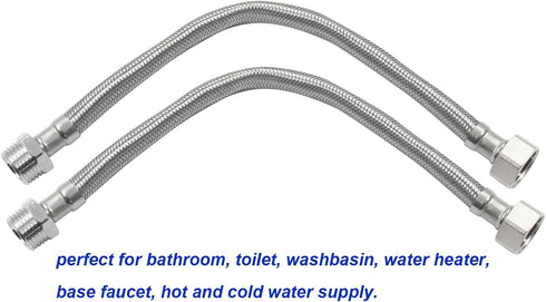 2 Pcs Braided Water Supply Lines Stainless Steel Faucet Line Connector 1/2 FIPx1/2 FIP Flexible Faucet Line Connector(12 Inch)...