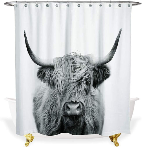Cow Shower Curtain - White Shower Curtains for Bathroom Decor, Black and White Gray 3D Art Print (72x84,Grey Highland Cow)...