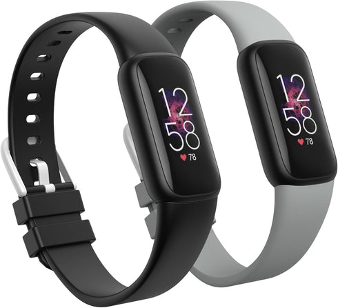 2 Pack Waterproof Bands Compatible with Fitbit Luxe Bands for Women Men, Classic Soft Sports Replacement Wristbands (Small 5.5" - 7.3", black/grey...