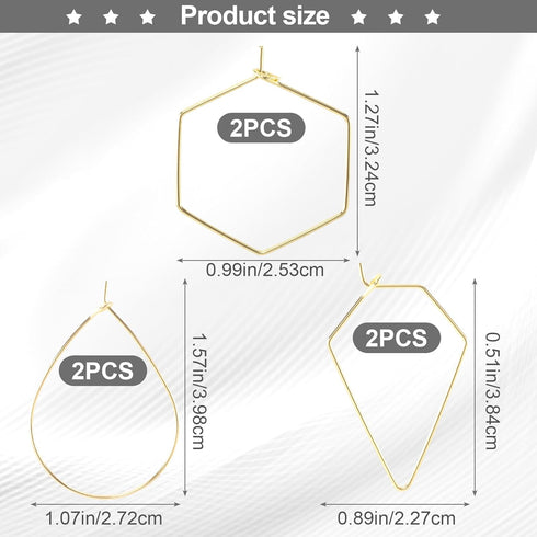 OIIKI 3 Pairs Gold Geometric Earring Hoops for Women, 18k Gold Plated Metal Beading Hooks for Earring, Hypoallergenic Wire Hoop Earring Supplies f...