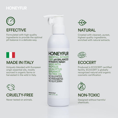 HONEYFUR pH Balanced Feminine Wash | Gentle Cleanser For Sensitive Skin | Natural Intimate Area Hygiene Wash – Sulfates & Paraben Free – Soothing,...
