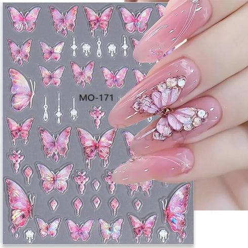 5D Aurora Butterfly Nail Stickers for Women Cartoon Butterfly Nail Art Stickers for Nail Designs Embossed Butterfly Stickers for Nails Design Rose...