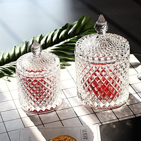 Home Basic Food Storage Organization Set-Crystal Diamond Faceted Jar With Crystal Lid,Suitable as A Candy Dish,Cookie Tin,Biscuit Barrel,Decorativ...