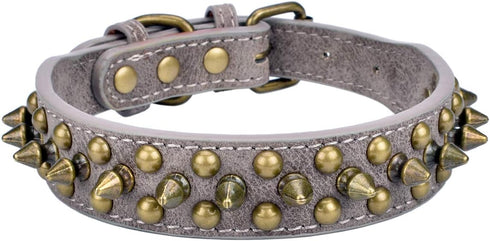 Mushrooms Spiked Rivet Studded Adjustable Pu Leather Pet Collars for Cats Puppy Dogs (12"-14.5" Neck, A Grey)...