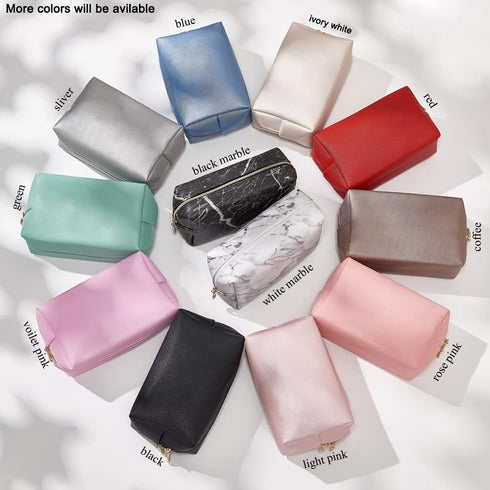 2pcc set PU Leather Cosmetic Bag for Women Minimalism Makeup Bag for Daily Use Portable Storage Purse Small Neat Cosmetic Pouch Water-resistant To...