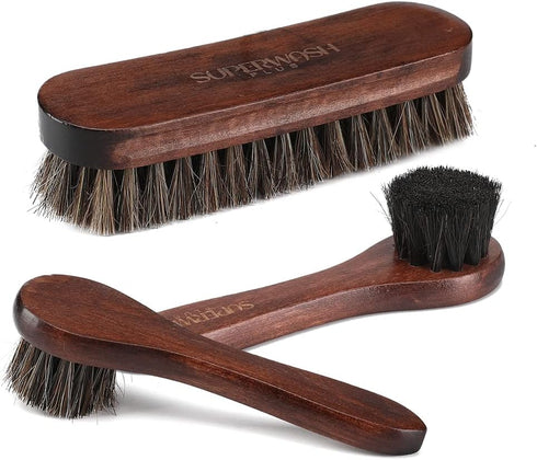 3 Pieces Horsehair Shoes Shine Brush Kit - Soft Bristles Leather Clean & Care Brushes for Shoes, Boots, Clothes and Bags, 1 Shoe Shine Brush + 2 P...
