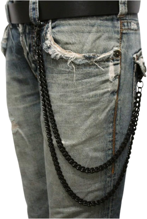 Men Wallet Chain Biker Fashion Jean Keychain 2 Long Strands Motorcycle Biker Black...