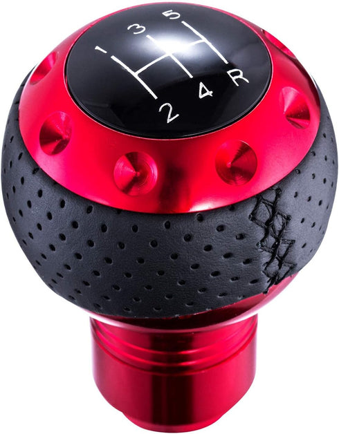 Arenbel 5 Speed Leather Car Shifter Handle Manual Gear Stick Shift Lever Knobs Replacement Fit Most MT Trucks Vehicles, Red...